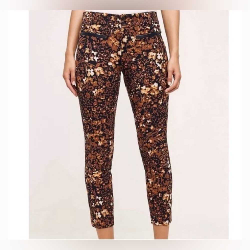 Anthropologie the Essential Slim Autumn Floral Ankle Pants Womens size 2